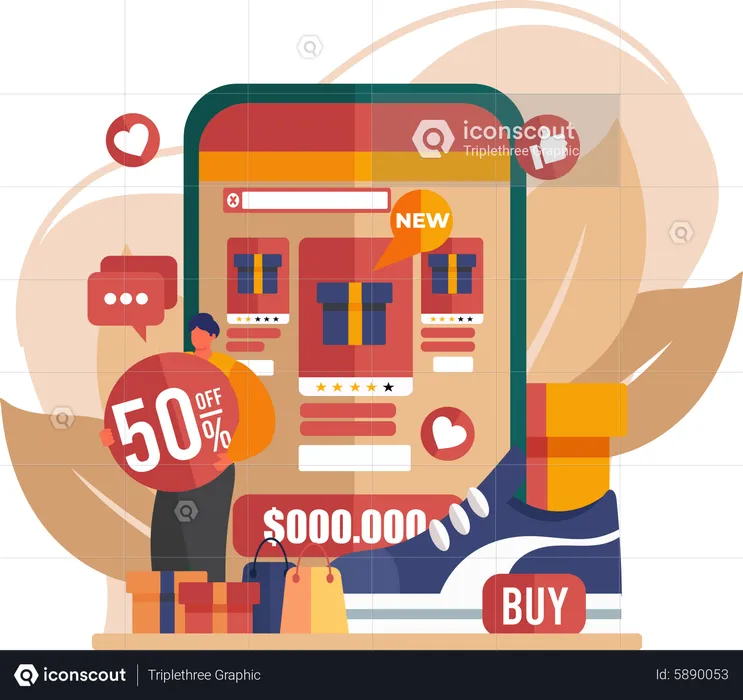 Homem comprando tênis on-line  Ilustração