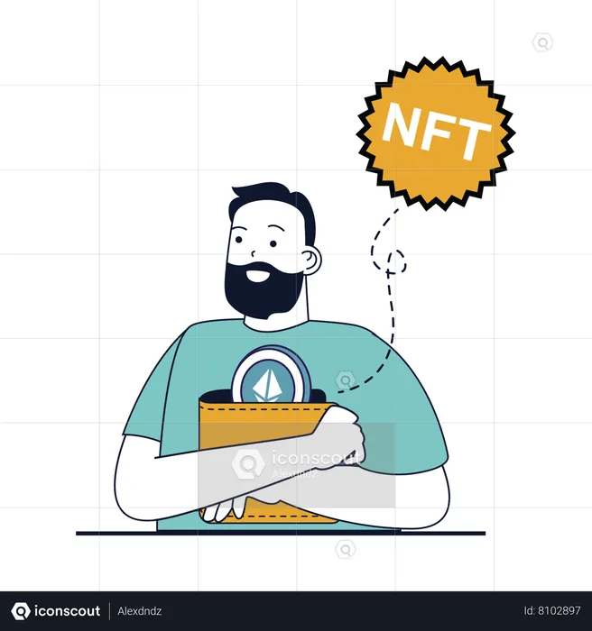 Homem compra token NFT  Ilustração