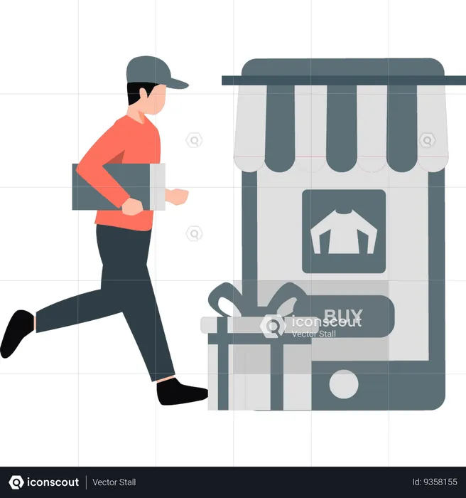 Homem fazendo compras on-line no celular  Ilustração