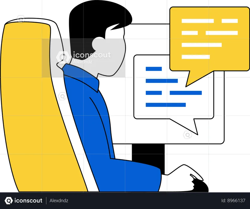 Homem conversando no computador  Ilustração