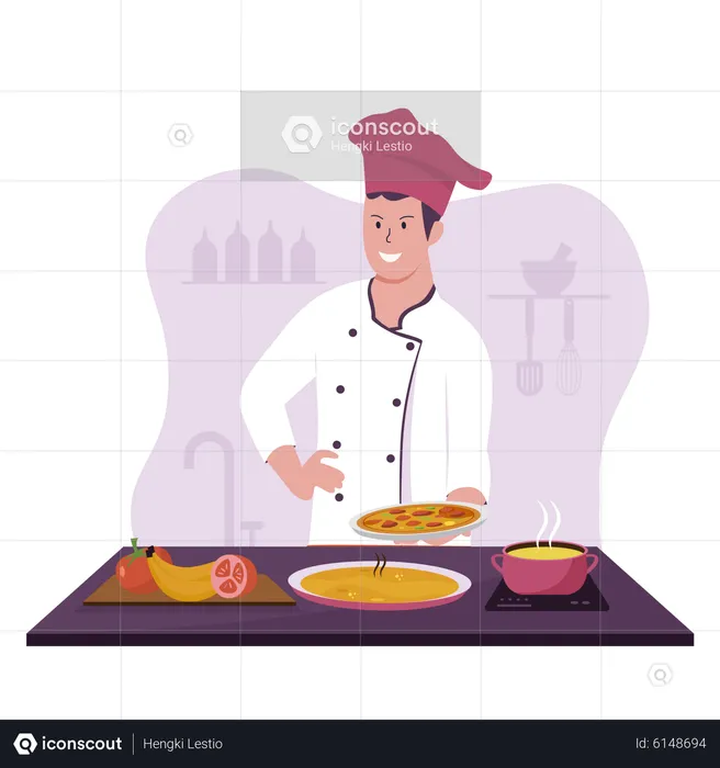 Homem cozinhando  Ilustração