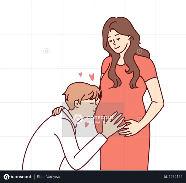 Homem cuidando de mulher grávida  Ilustração