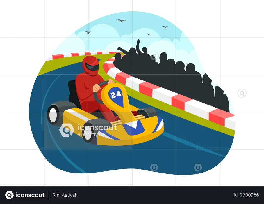 Homem de corrida desfrutando de Karting Sport  Illustration