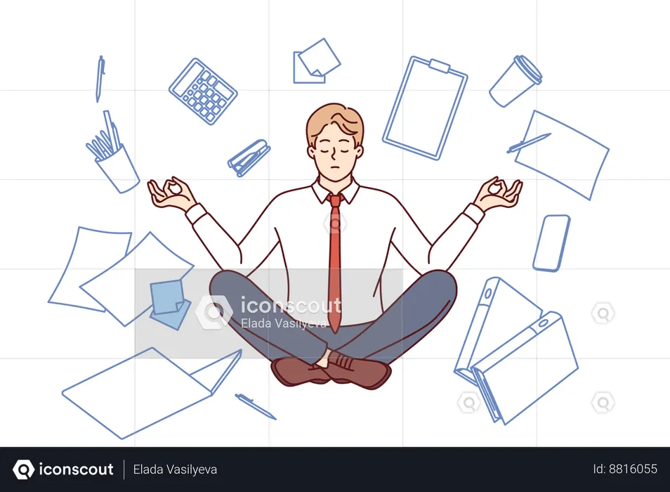 Homem de negócios medita em posição de lótus  Ilustração