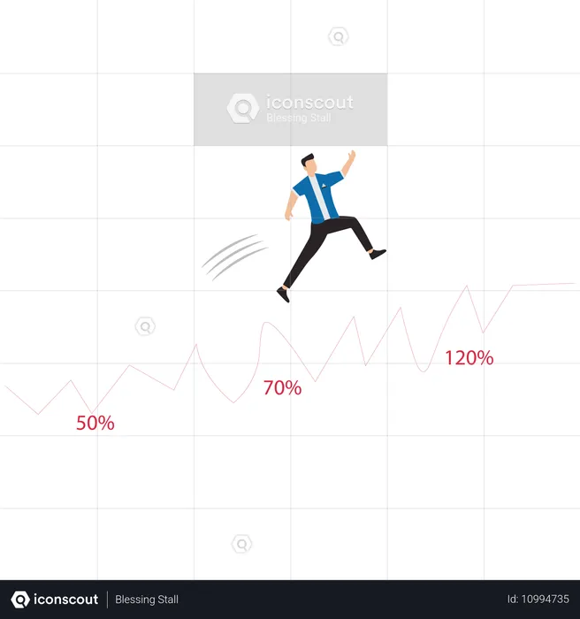 Empresário pulando sobre gráfico de ascensão  Ilustração