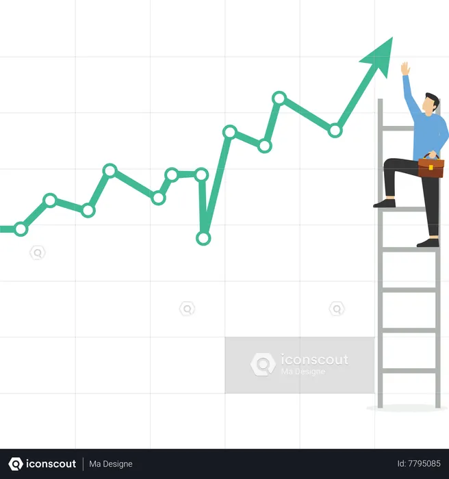 Homem de negócios subindo uma escada de progresso  Ilustração