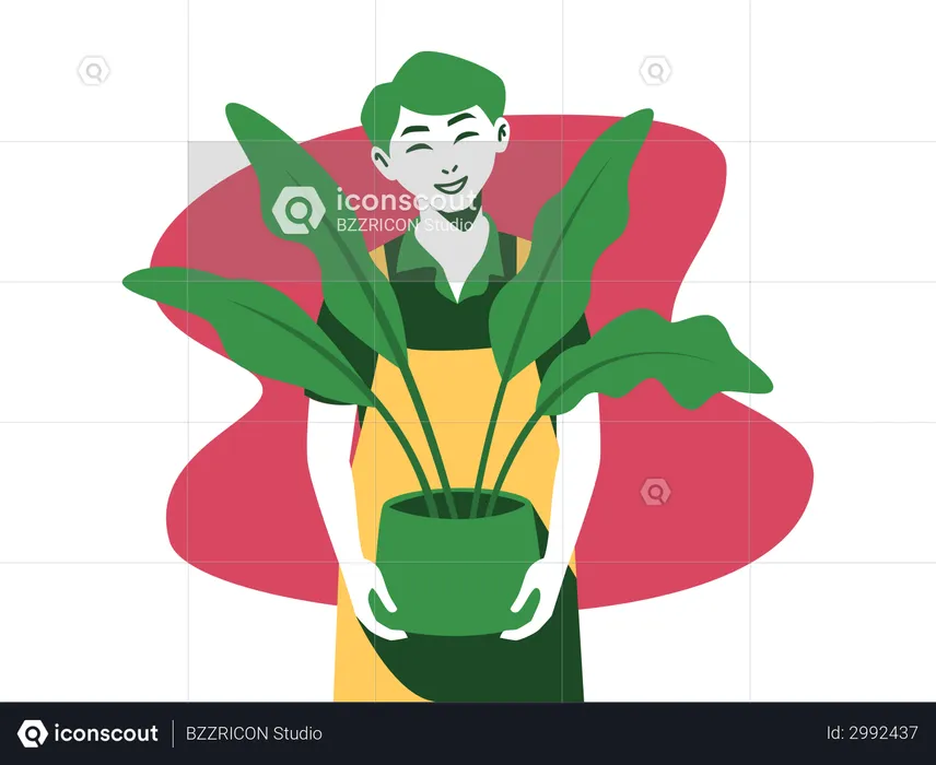 Homem em pé com planta de casa  Ilustração