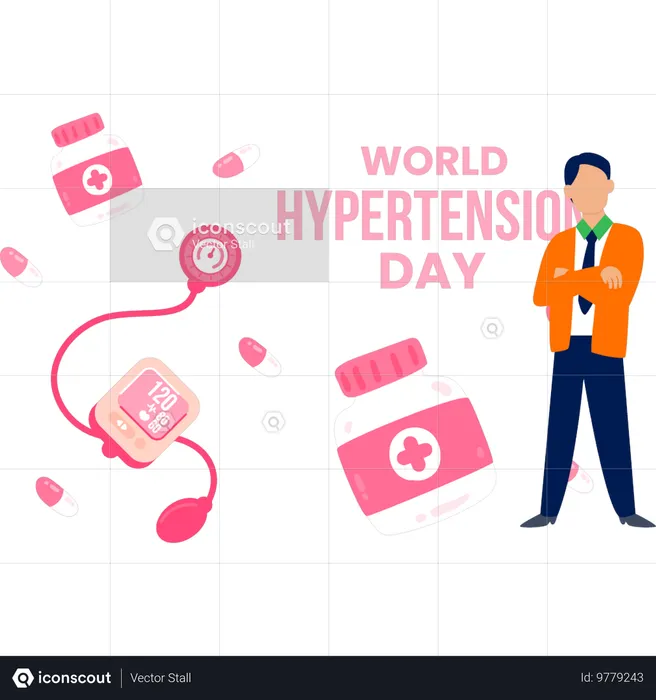 Homem desejando o dia mundial da hipertensão  Ilustração