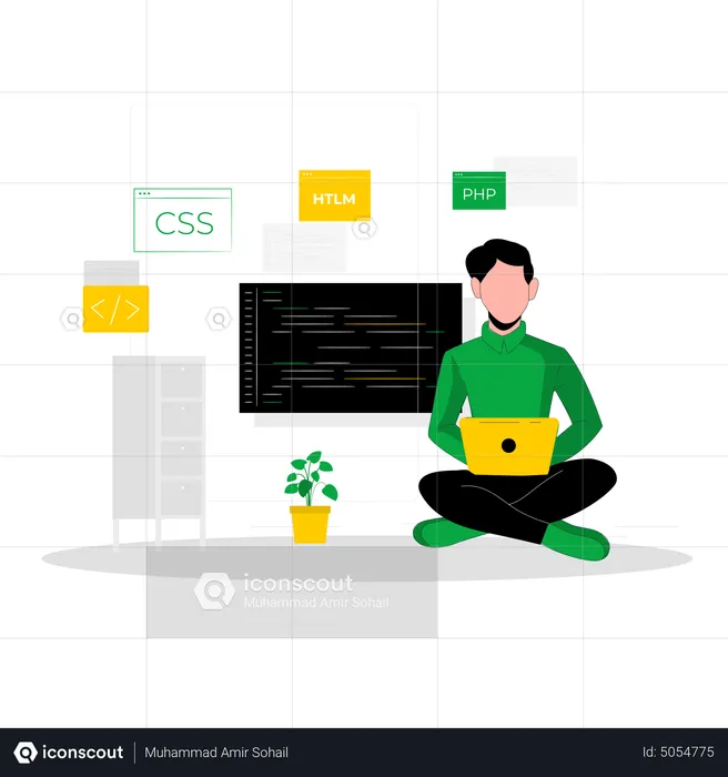 Desenvolvedor web masculino trabalhando com linguagem CSS  Ilustração