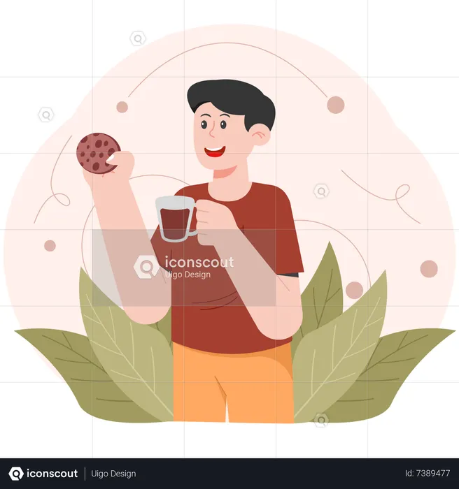 Homem desfrutando de bolo de chocolate  Ilustração