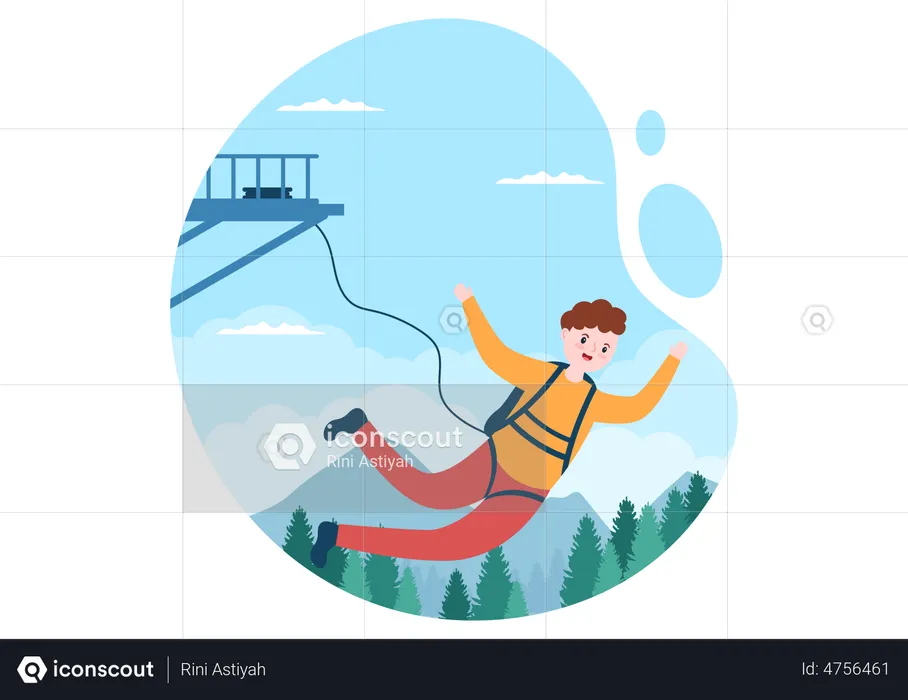 Homem gostando de bungee jumping  Ilustração