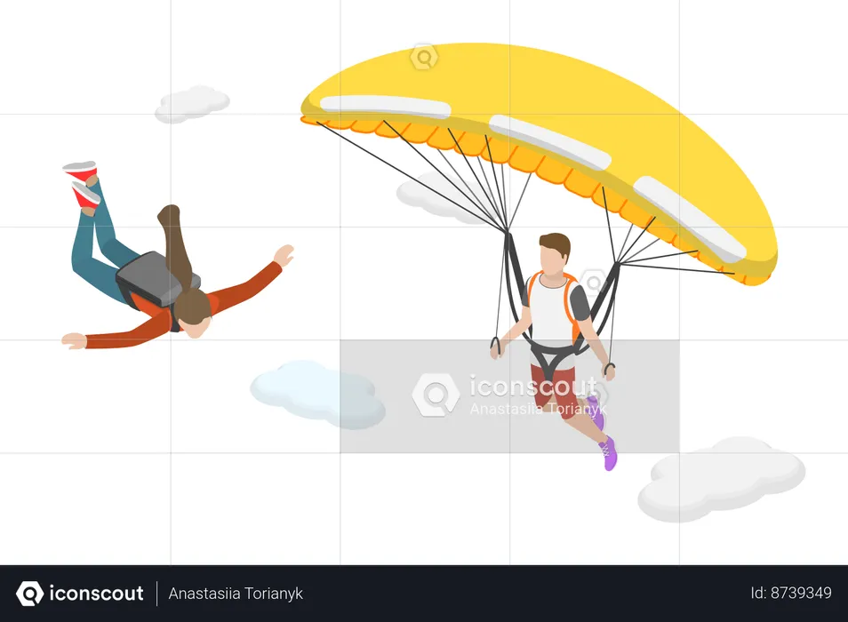 Homem desfrutando de paraquedas de pára-quedas  Ilustração