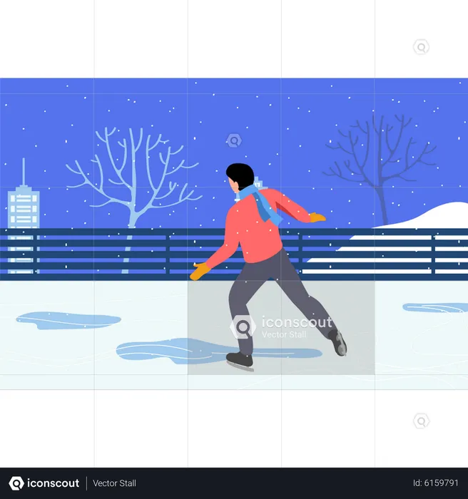 Homem gostando de patinar no gelo  Ilustração