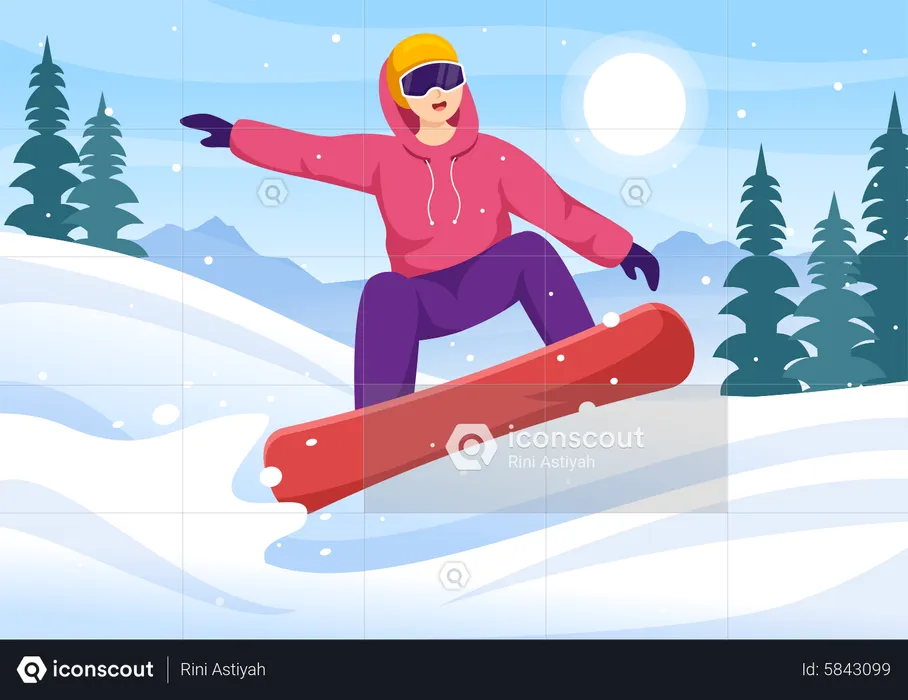 Homem gostando de snowboard  Ilustração