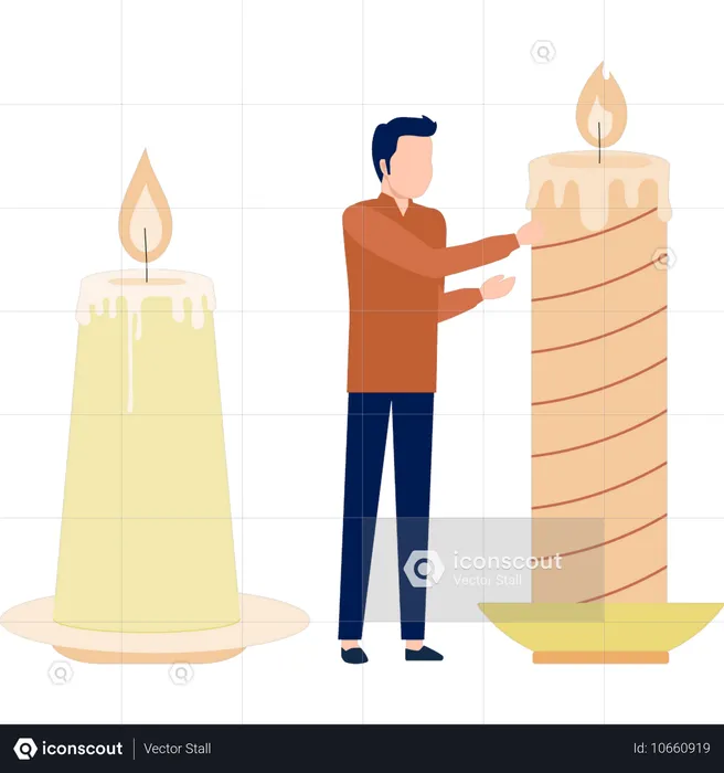 Homem discutindo sobre vela de bolo de aniversário  Ilustração