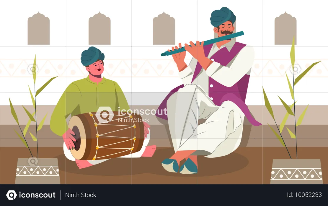 Homem do Rajastão tocando música clássica  Ilustração