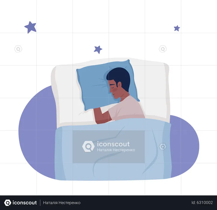 Homem dormindo na cama  Ilustração