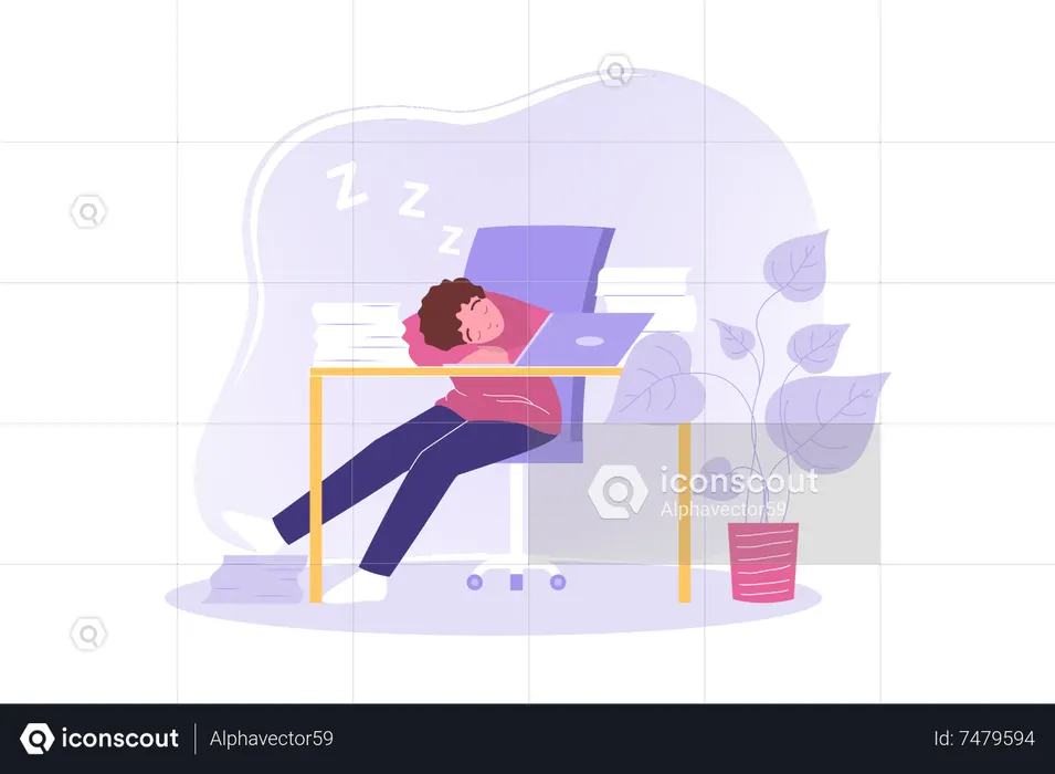 Homem dormindo no trabalho  Ilustração
