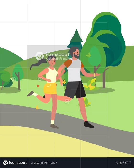Homem e mulher correndo no parque  Ilustração