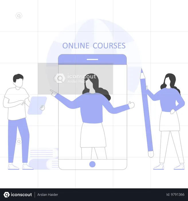 Homem e mulher fazendo curso online  Ilustração