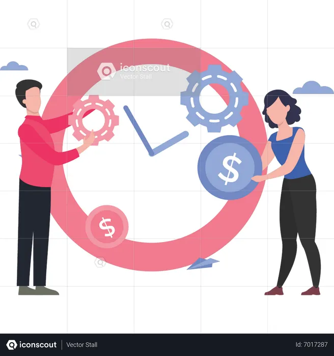 Homem e mulher gerenciando o tempo financeiro  Ilustração