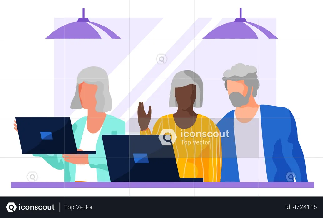 Último homem e mulher sentados e usando laptop  Ilustração