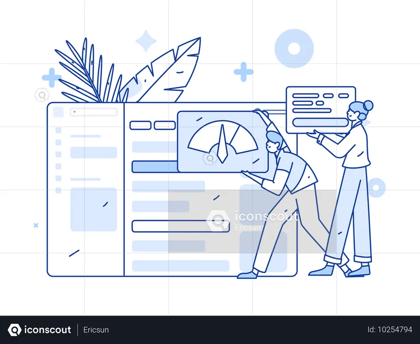 Homem e senhora trabalhando no gráfico analítico de negócios  Ilustração