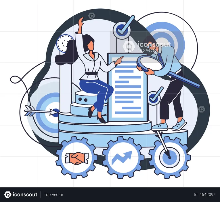 Homem e mulher trabalhando em análise de negócios  Ilustração