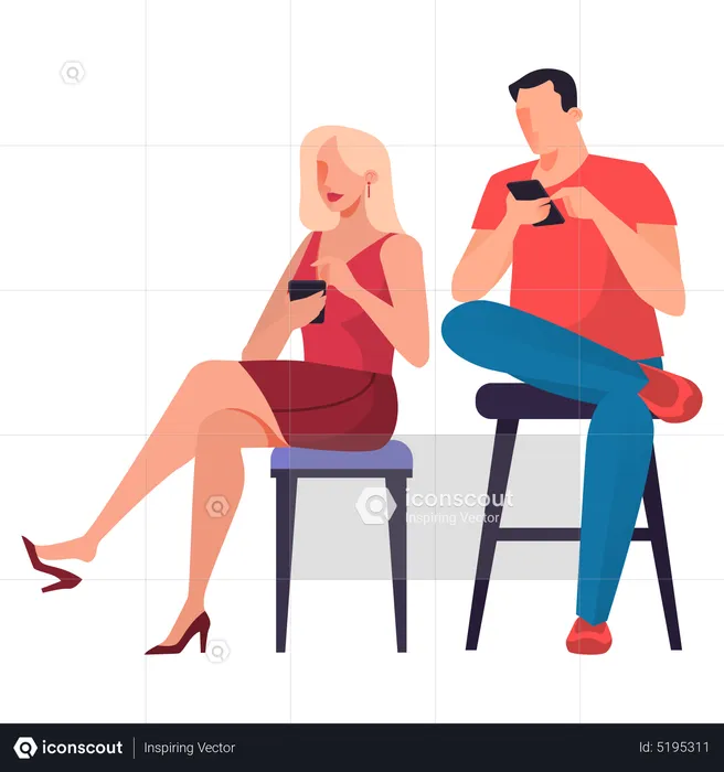 Homem e mulher usando celular enquanto estão sentados na cadeira  Ilustração