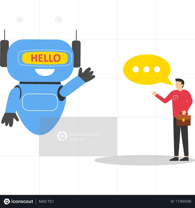 Homem de negócios conversando com robô de IA  Ilustração