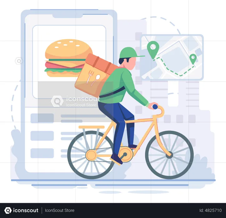 Homem entregando comida usando bicicleta  Ilustração