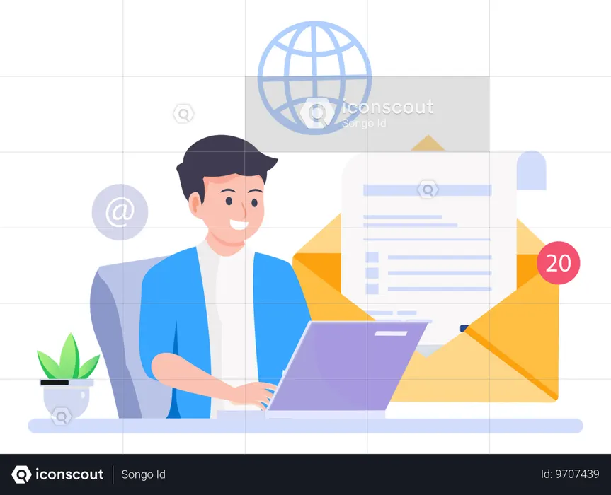 Homem enviando correspondência de marketing  Ilustração