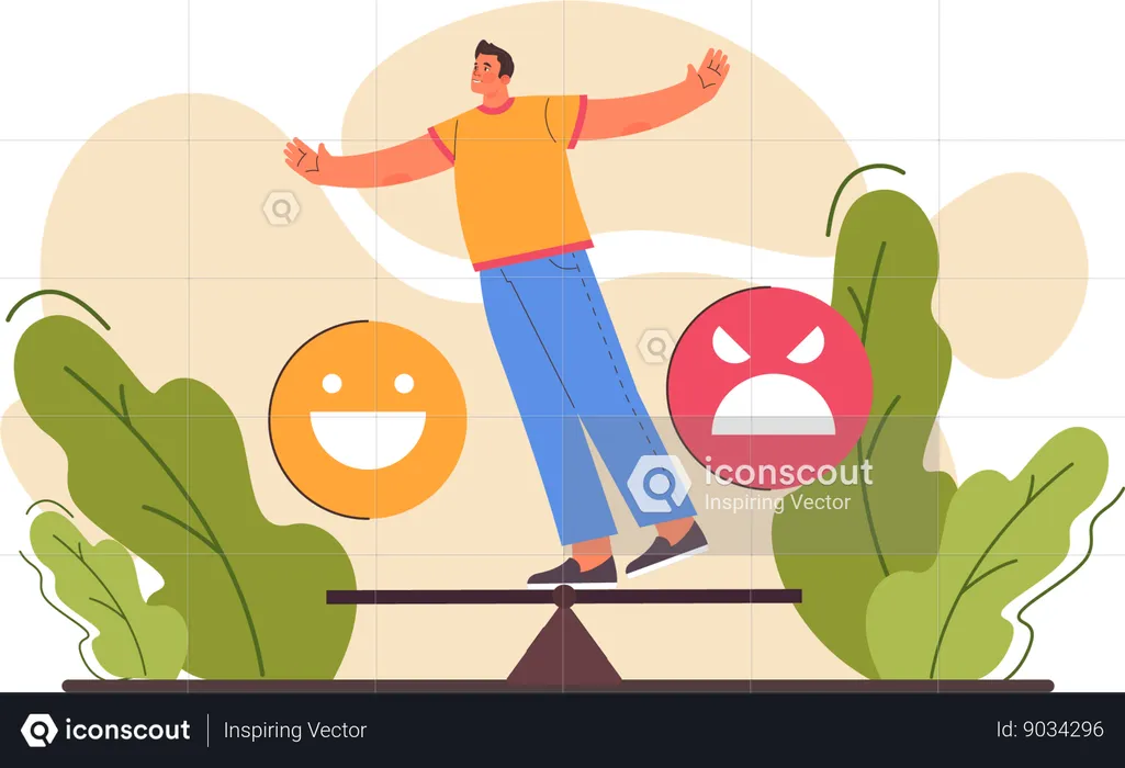 Homem equilibra entre trauma e positividade  Ilustração