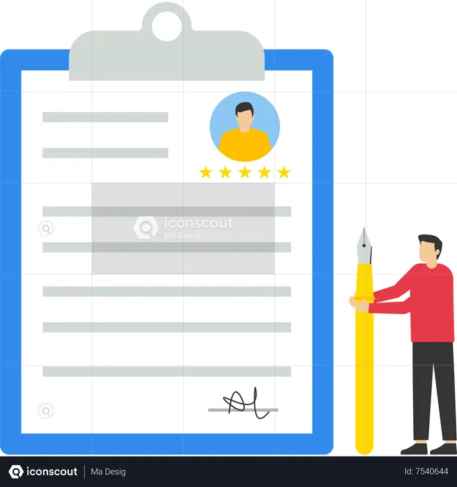 Homem escolhe currículo para um emprego  Ilustração