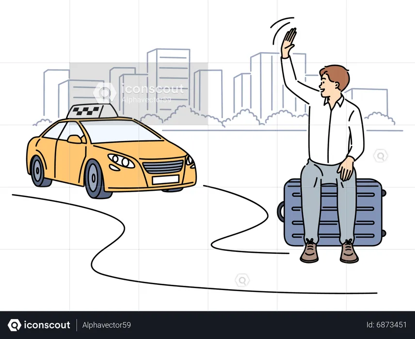 Homem esperando táxi  Ilustração