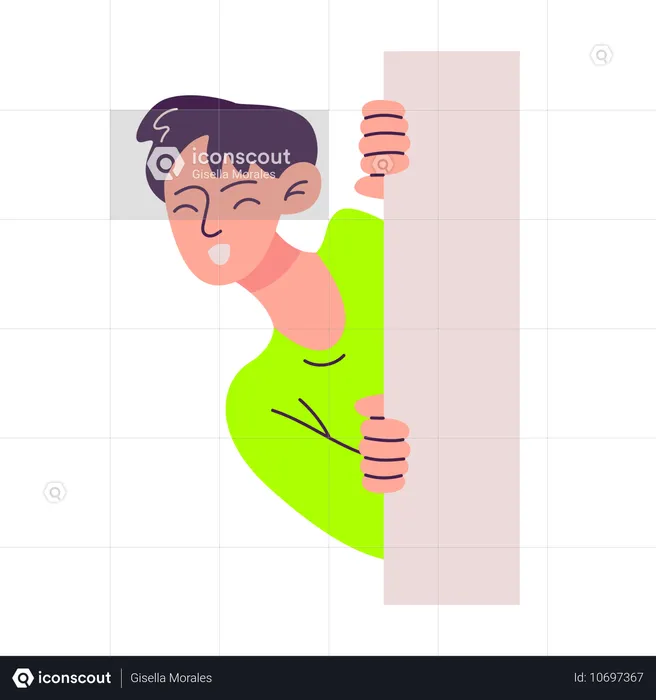 Homem espiando por trás da porta  Ilustração