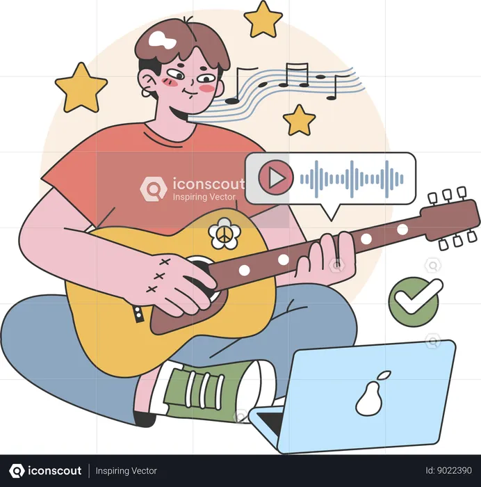 O homem está aprendendo música online  Ilustração