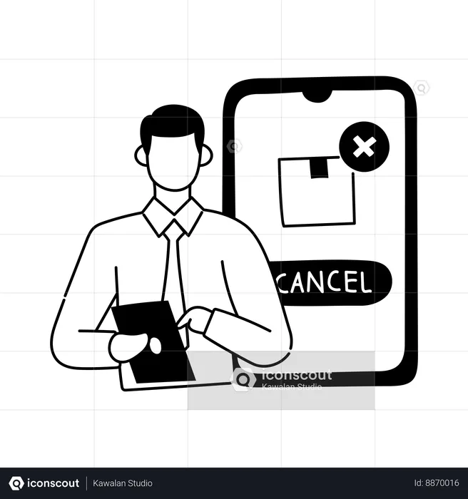 Homem está cancelando pedido on-line  Ilustração