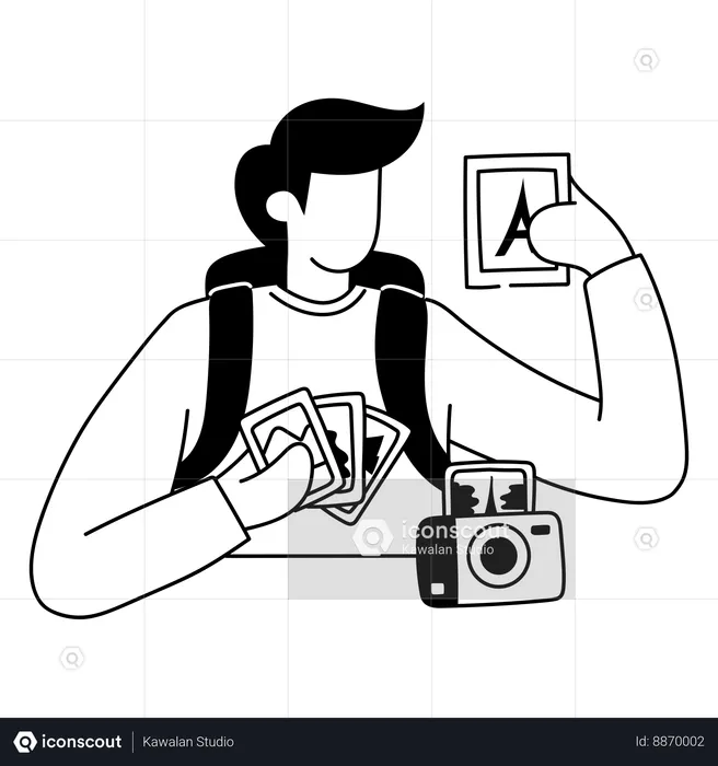 Homem está clicando em fotos no acampamento  Ilustração