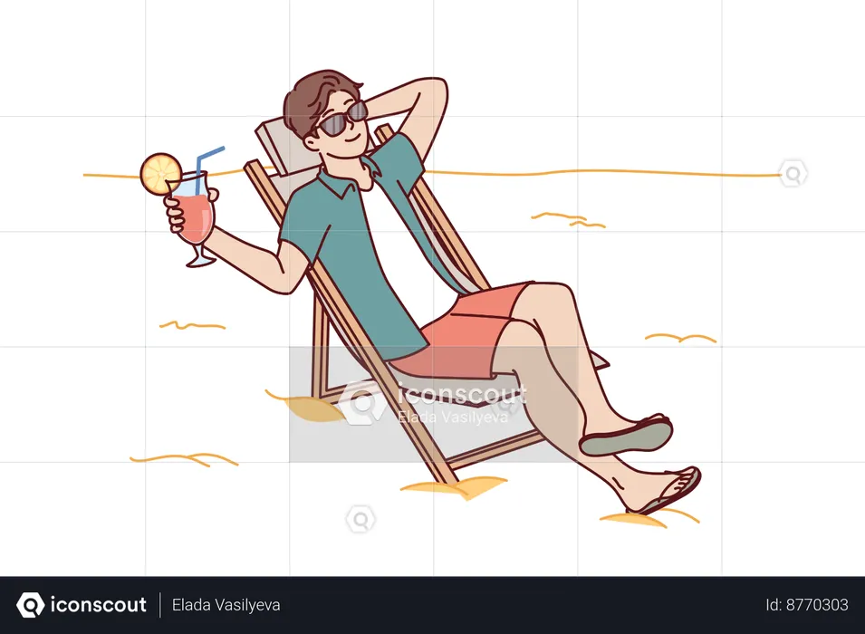O homem está curtindo na praia  Ilustração