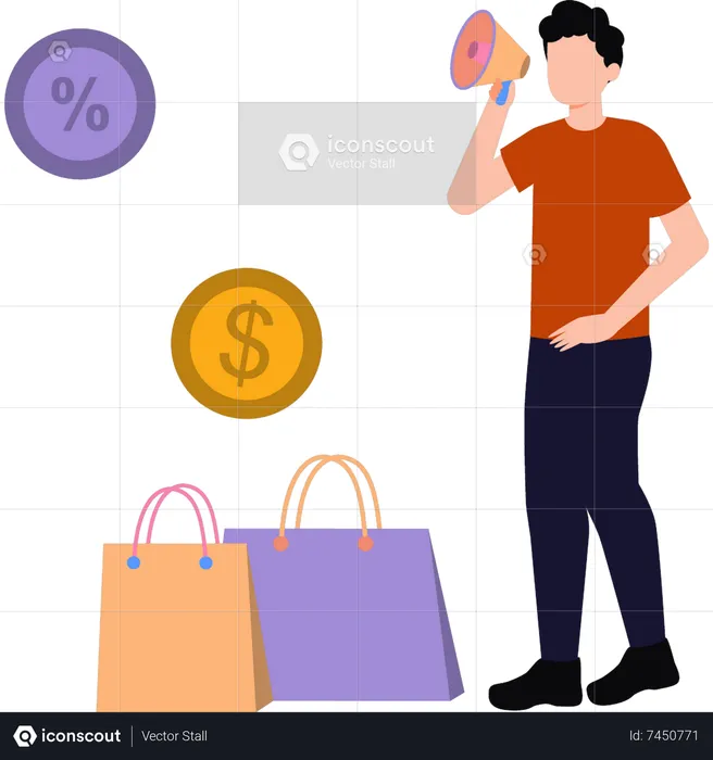 O homem está fazendo marketing de compras  Ilustração