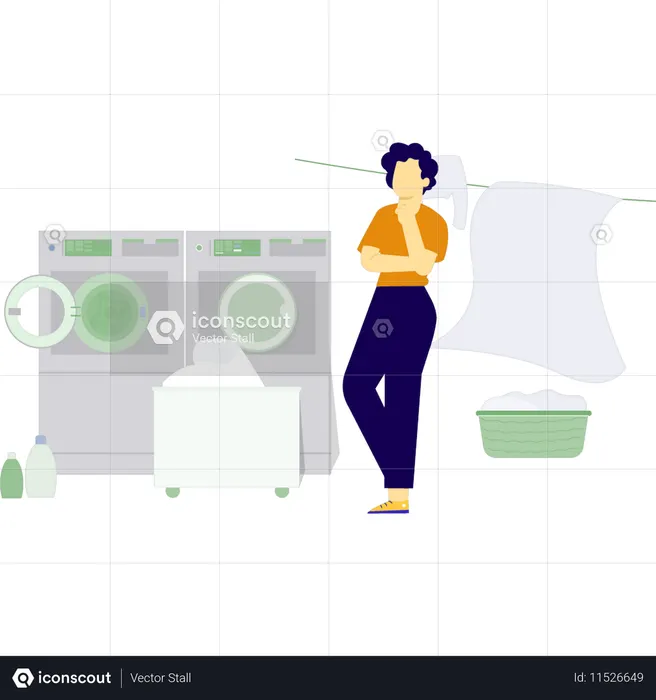 O homem está pensando em costurar tecido à mão  Ilustração