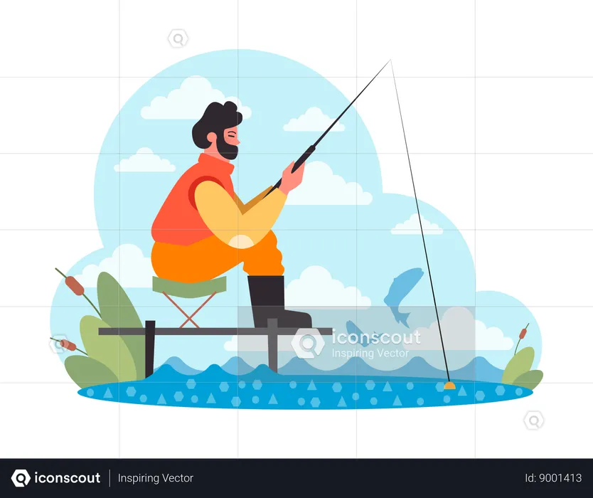 O homem está pescando  Ilustração