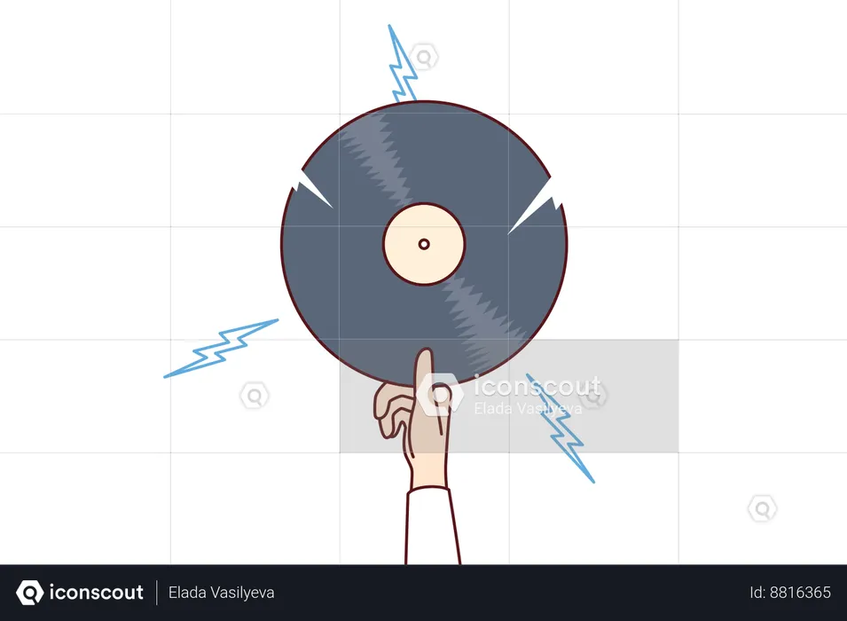 Homem está segurando disco de vinil para música retrô  Ilustração