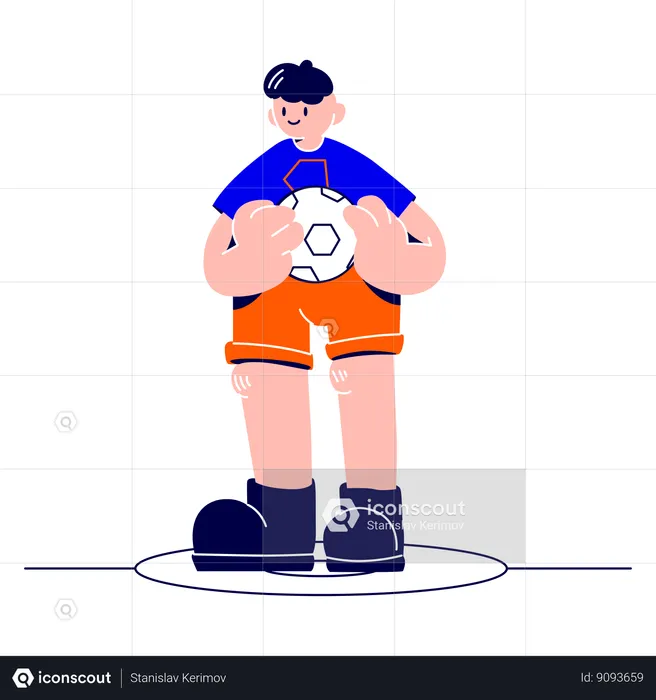 O homem está segurando uma bola de futebol  Ilustração