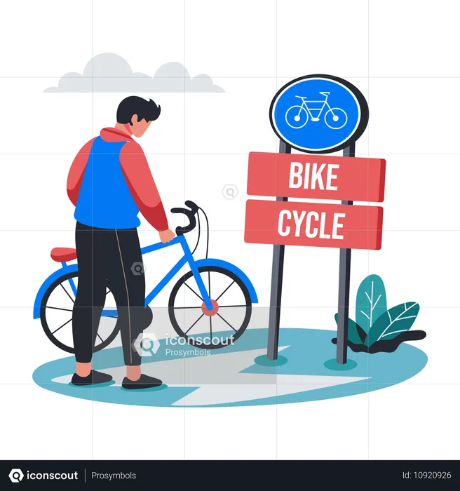 Homem estacionando bicicleta  Ilustração