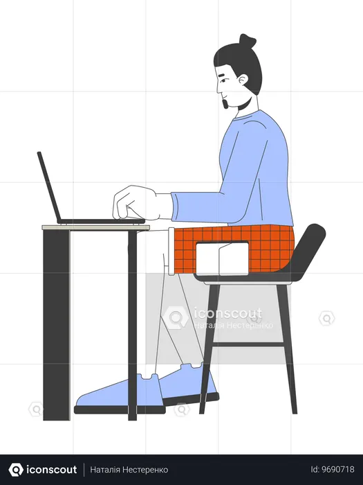 Homem europeu trabalhando no laptop  Ilustração