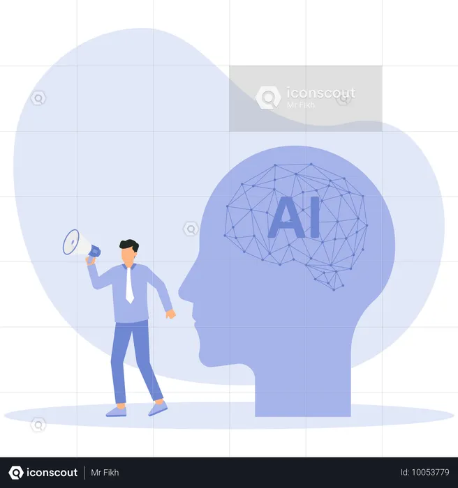 Homem fala com inteligência artificial  Ilustração