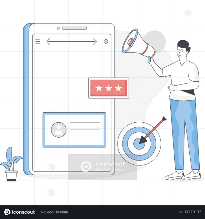 Homem está fazendo marketing em plataforma de mídia social  Ilustração