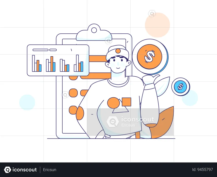 Homem fazendo análise financeira  Ilustração